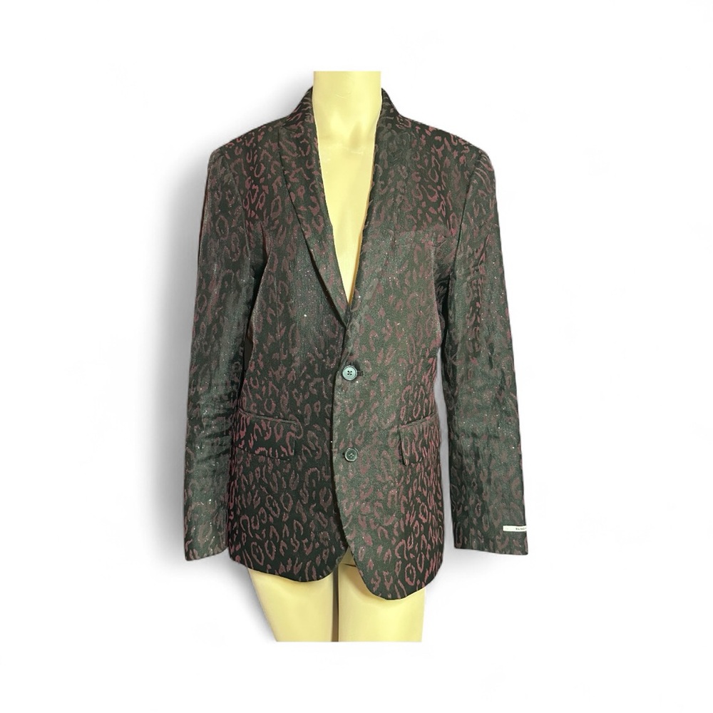 INC International‎ Concepts Black and Burgundy Leopard  Print Blazer, SZ S (324)